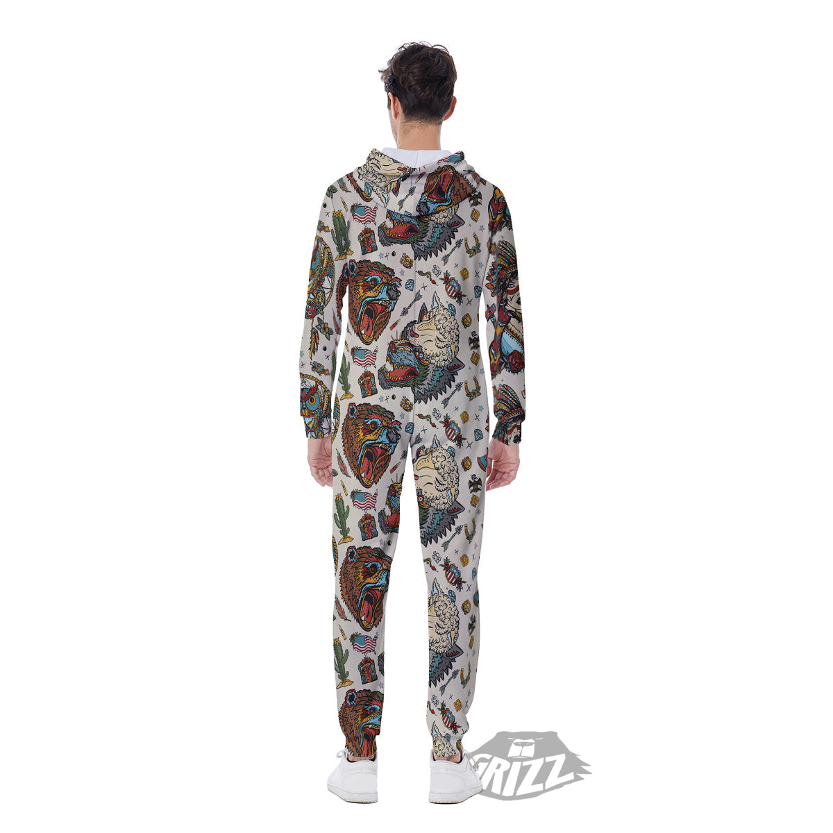 Indian Old School Tattoo Style Print Pattern Men's Jumpsuit-grizzshop