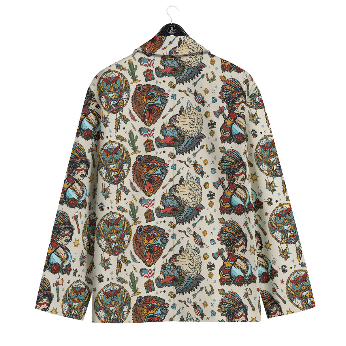 Indian Old School Tattoo Style Print Pattern Men's Sport Coat-grizzshop