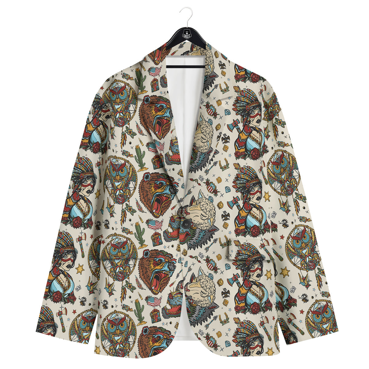 Indian Old School Tattoo Style Print Pattern Men's Sport Coat-grizzshop
