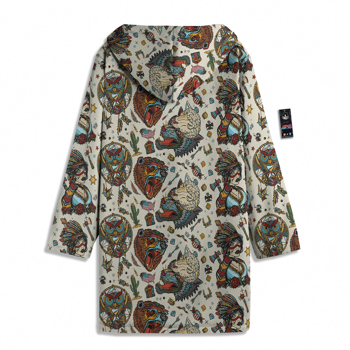 Indian Old School Tattoo Style Print Pattern Men's Windbreaker Jacket-grizzshop