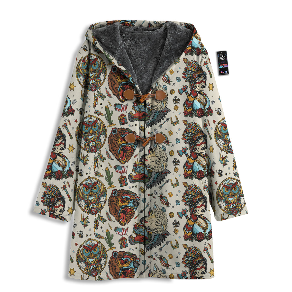 Indian Old School Tattoo Style Print Pattern Men's Windbreaker Jacket-grizzshop