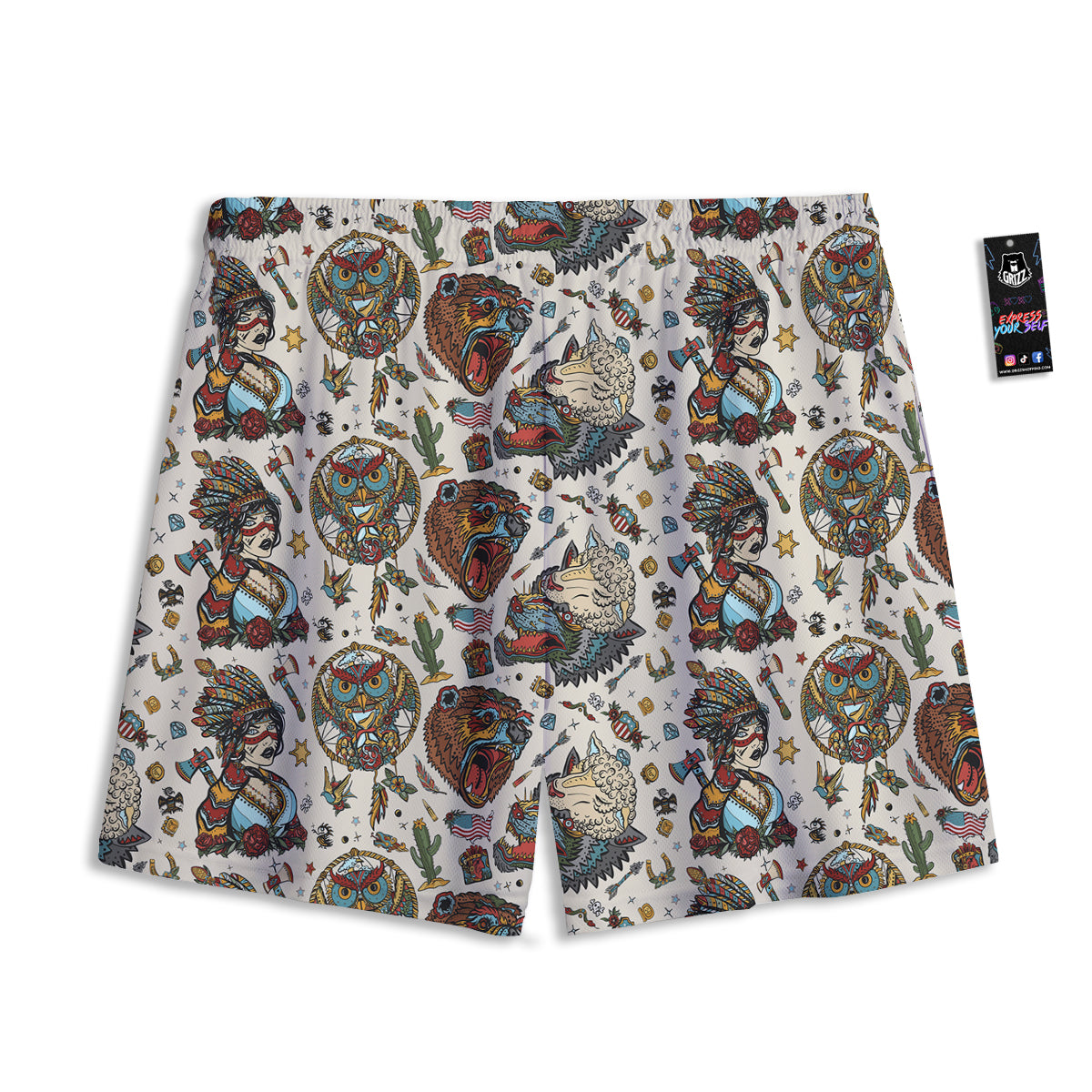 Koi Fish Golden Spiritual Print Mesh Shorts