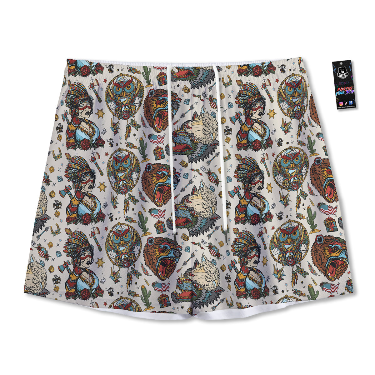 Koi Fish Golden Spiritual Print Mesh Shorts