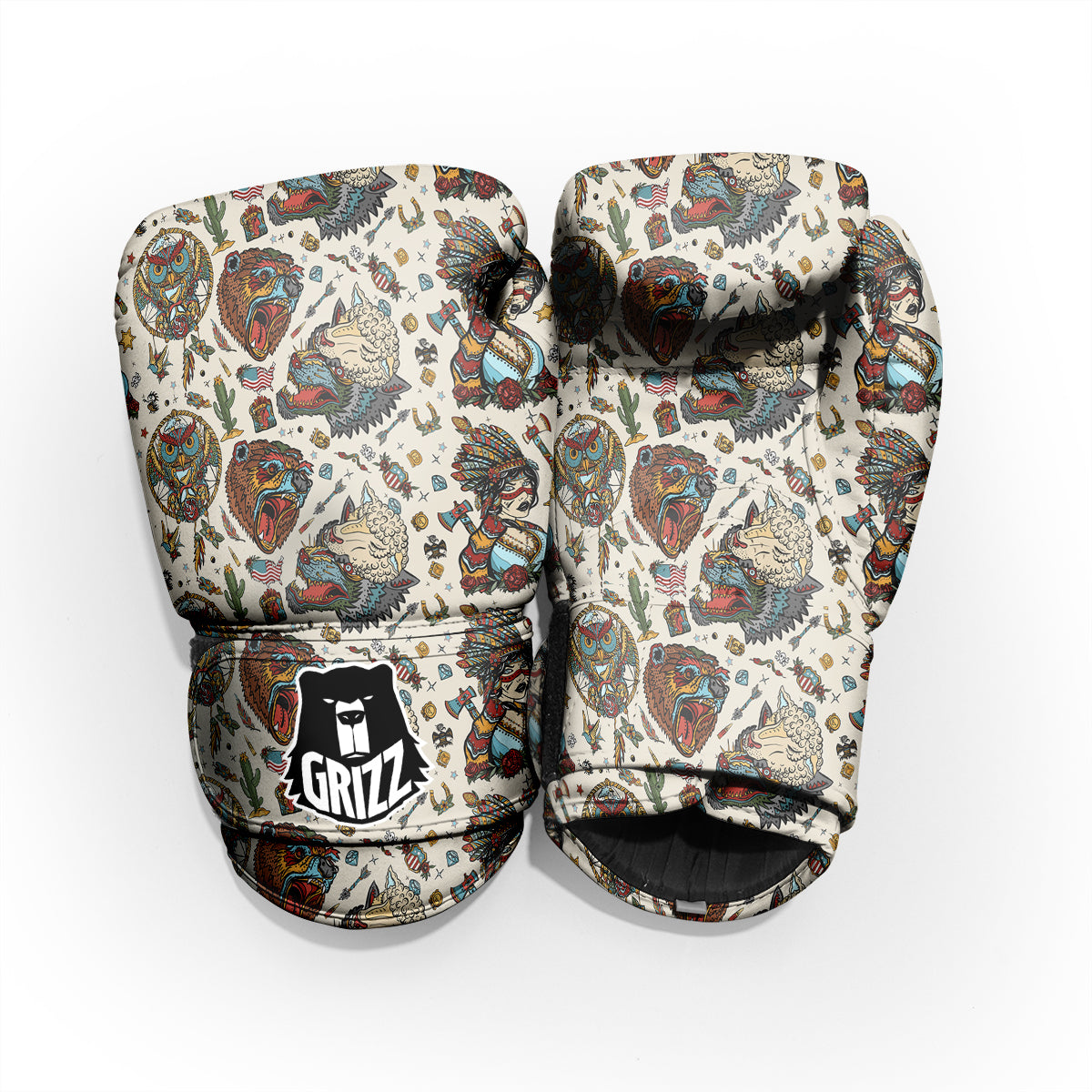 Indian Old School Tattoo Style Print Pattern Pro Boxing Glove