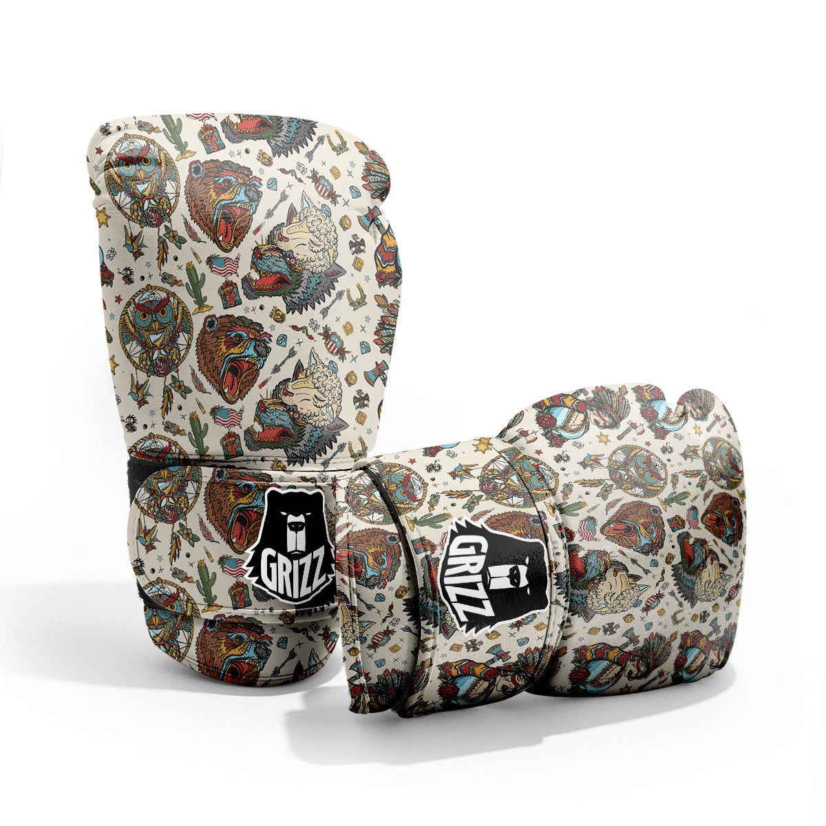 Indian Old School Tattoo Style Print Pattern Pro Boxing Glove
