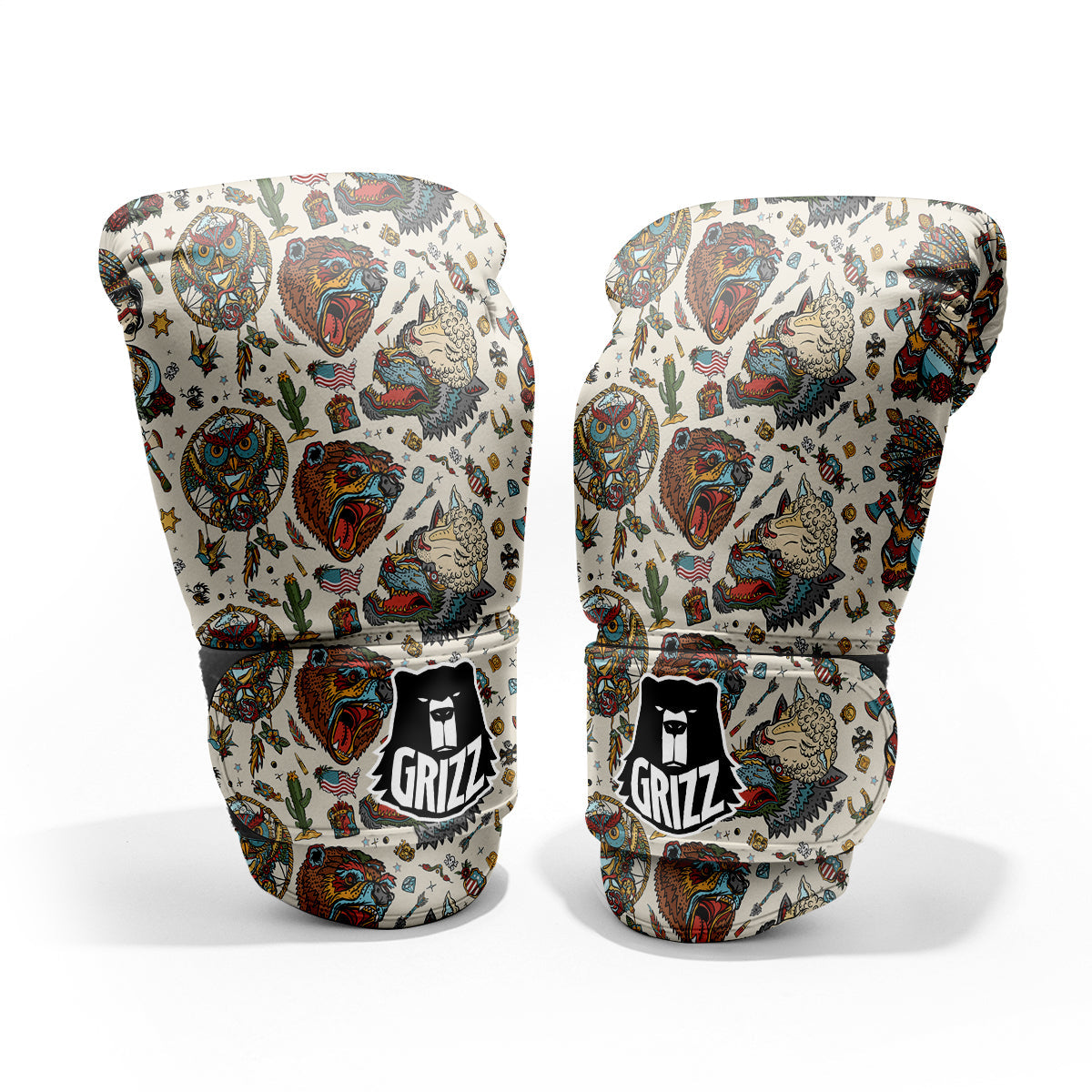 Indian Old School Tattoo Style Print Pattern Pro Boxing Glove