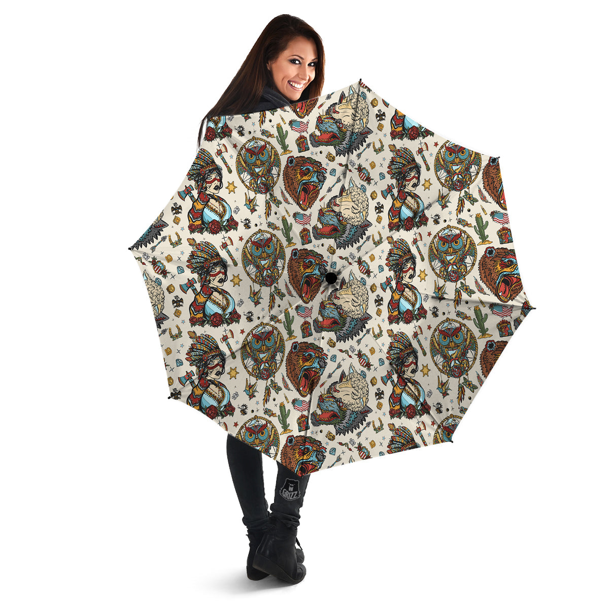 Indian Old School Tattoo Style Print Pattern Umbrella-grizzshop