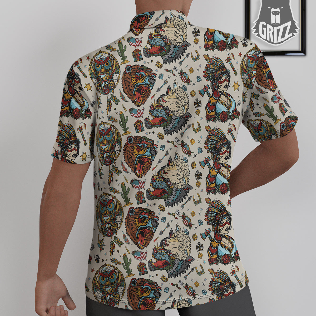 Indian Old School Tattoo Style Print Pattern Untucked Shirts-grizzshop