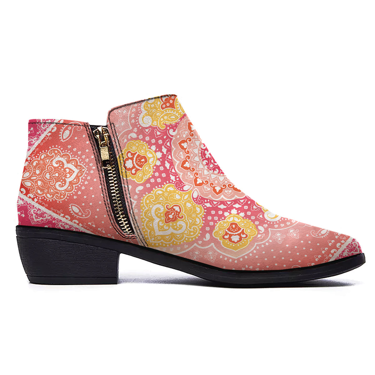Indian Paisley Bandana Pink Print Ankle Boots-grizzshop