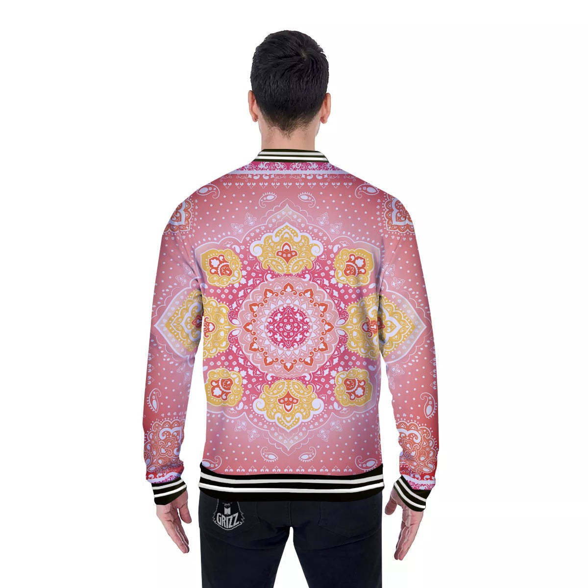 Indian Paisley Bandana Pink Print Baseball Jacket-grizzshop
