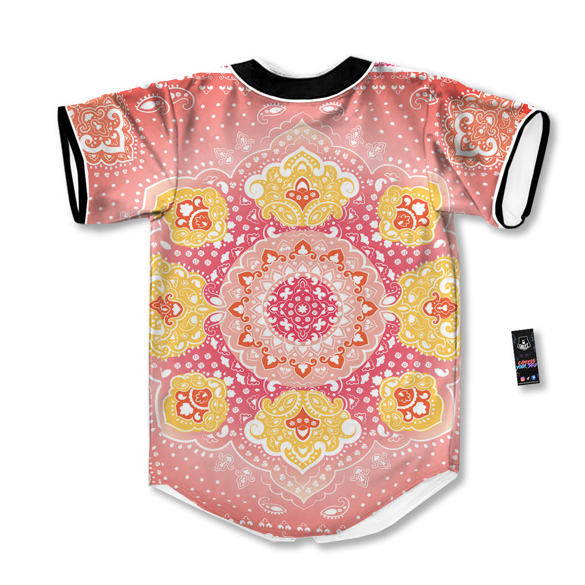 Indian Paisley Bandana Pink Print Baseball Jersey-grizzshop
