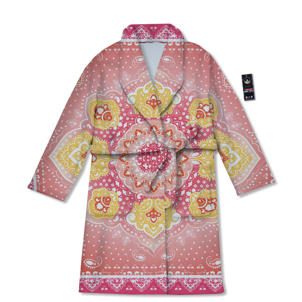Indian Paisley Bandana Pink Print Bathrobe-grizzshop