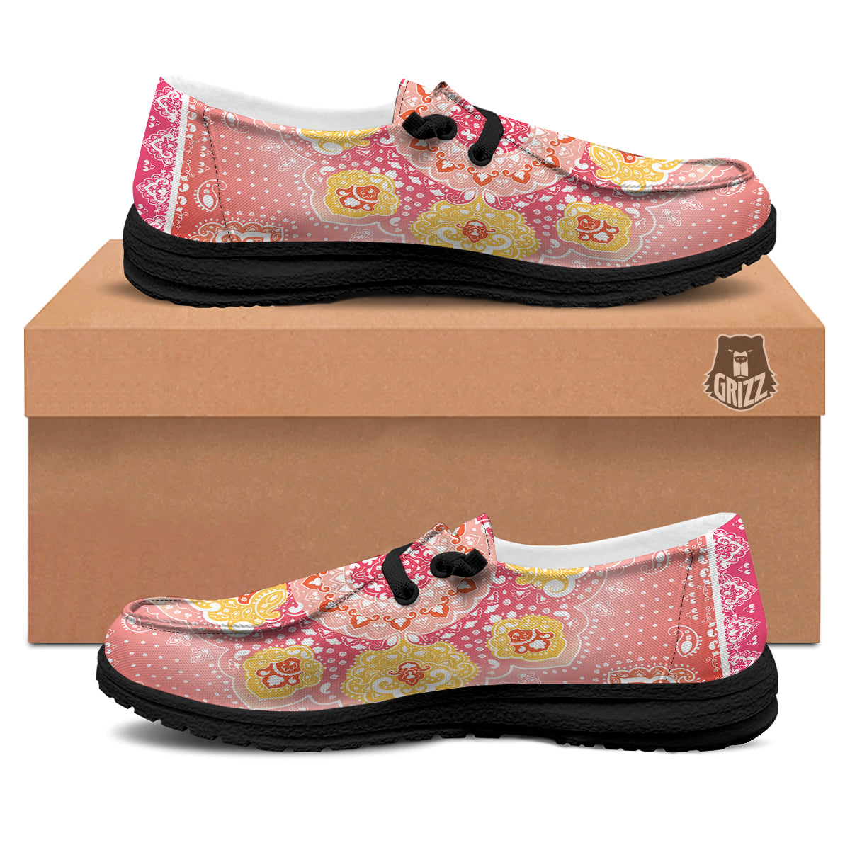 Indian Paisley Bandana Pink Print Black Loafers-grizzshop