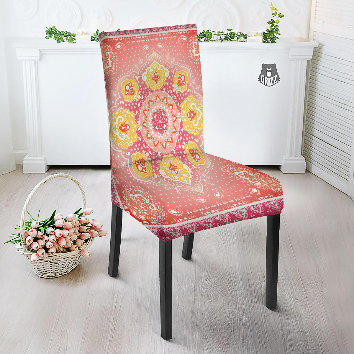 Indian Paisley Bandana Pink Print Dining Chair Slipcover-grizzshop