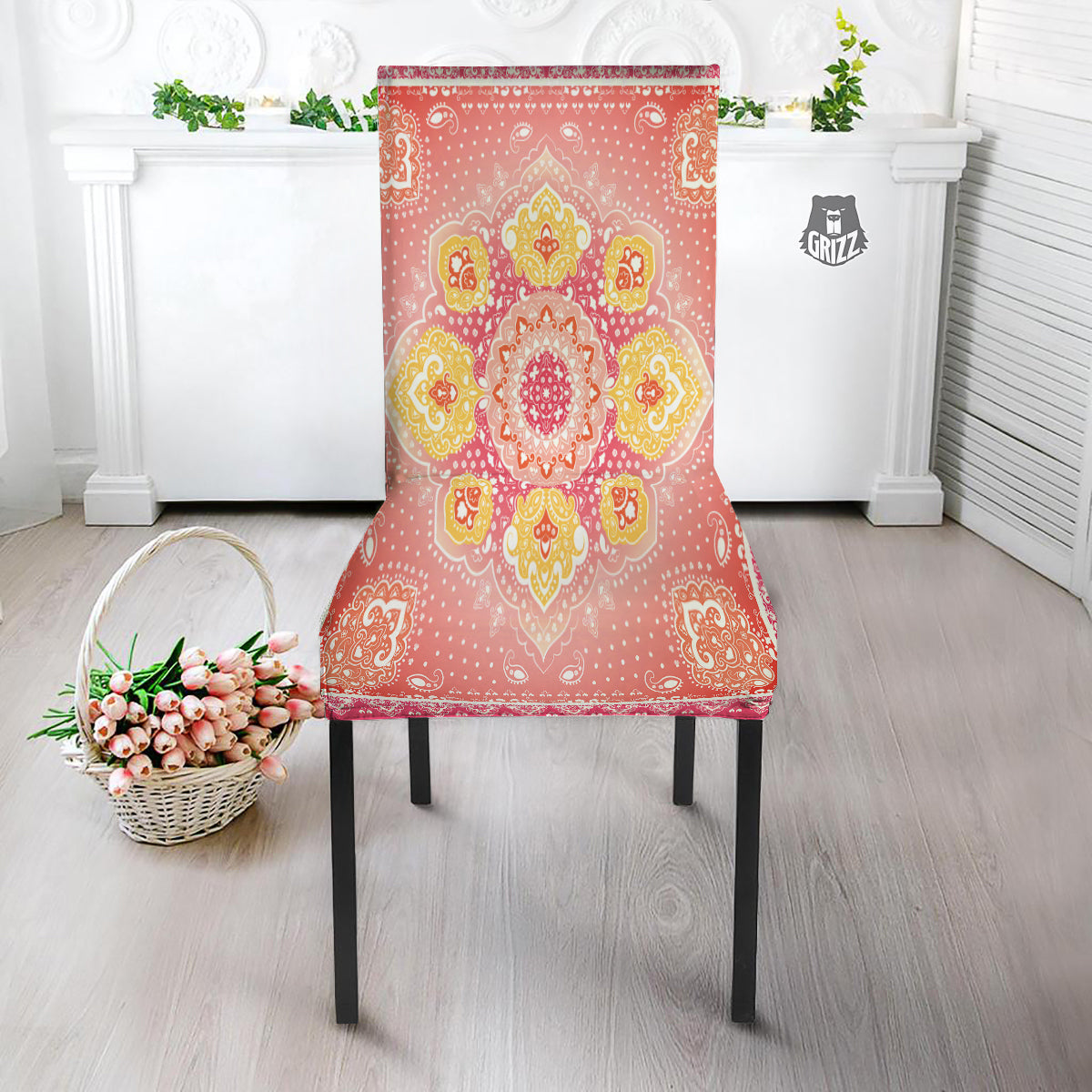 Indian Paisley Bandana Pink Print Dining Chair Slipcover-grizzshop