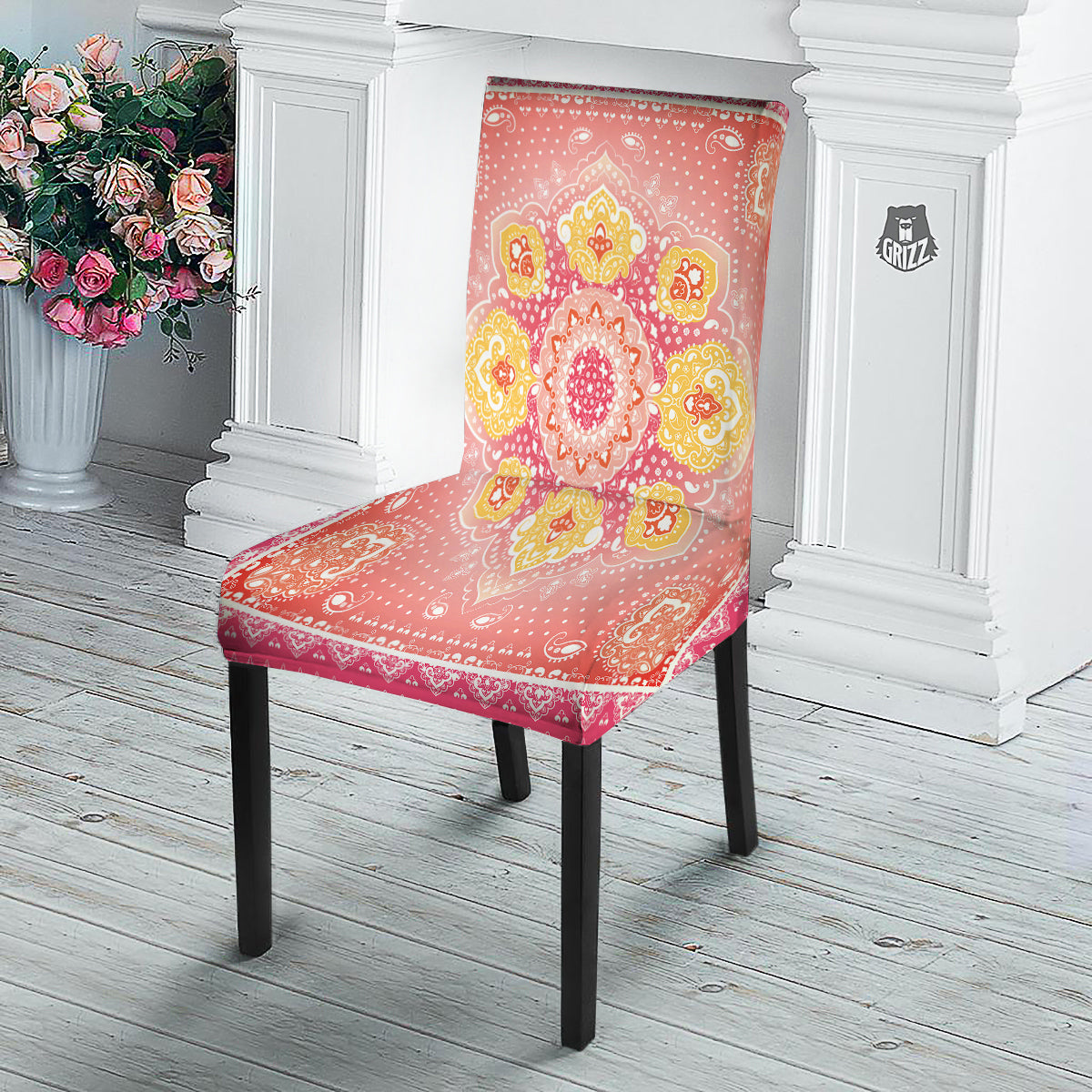 Indian Paisley Bandana Pink Print Dining Chair Slipcover-grizzshop