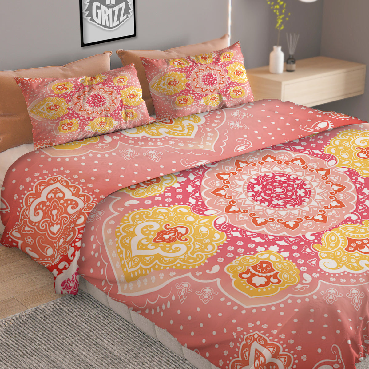 Indian Paisley Bandana Pink Print Duvet Cover Bedding Set