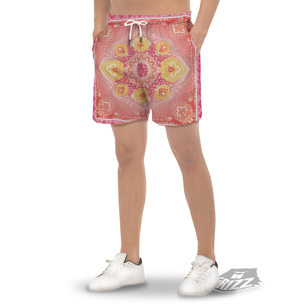 Indian Paisley Bandana Pink Print Men's Gym Shorts-grizzshop