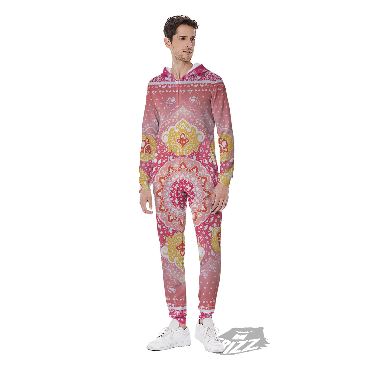 Indian Paisley Bandana Pink Print Men's Jumpsuit-grizzshop
