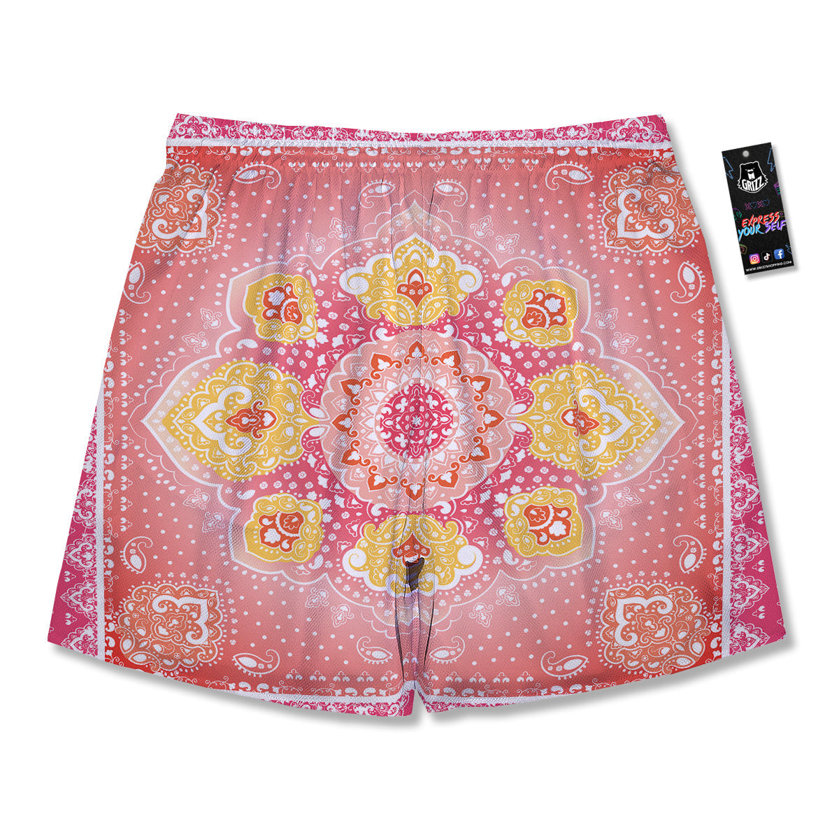 Indian Paisley Bandana Pink Print Men's Running Shorts-grizzshop