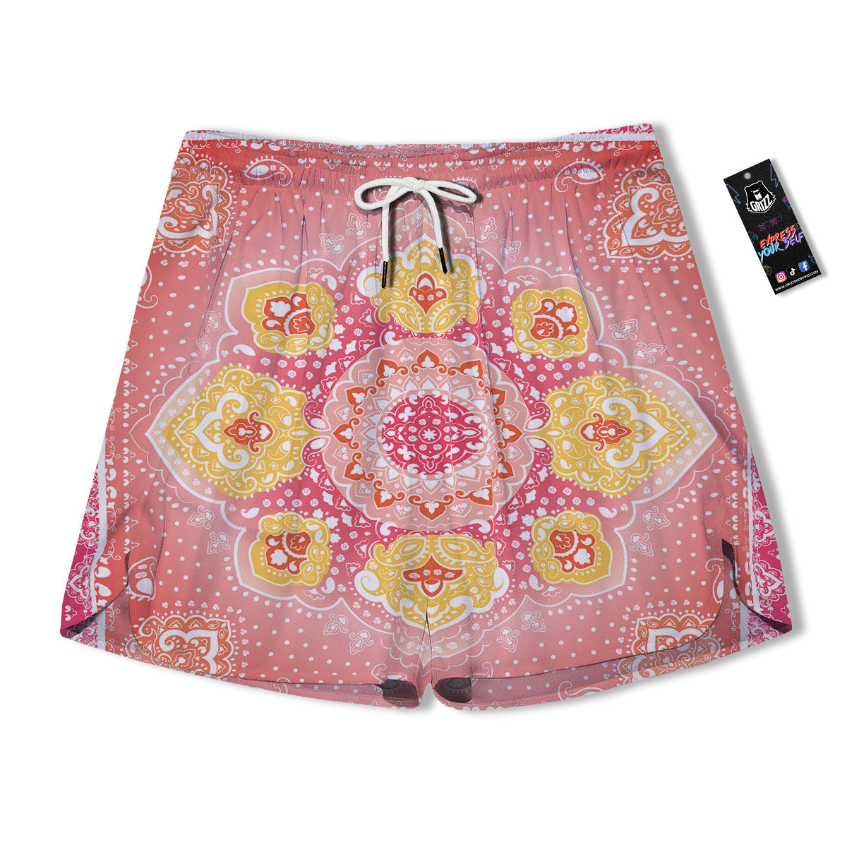 Indian Paisley Bandana Pink Print Men's Running Shorts-grizzshop