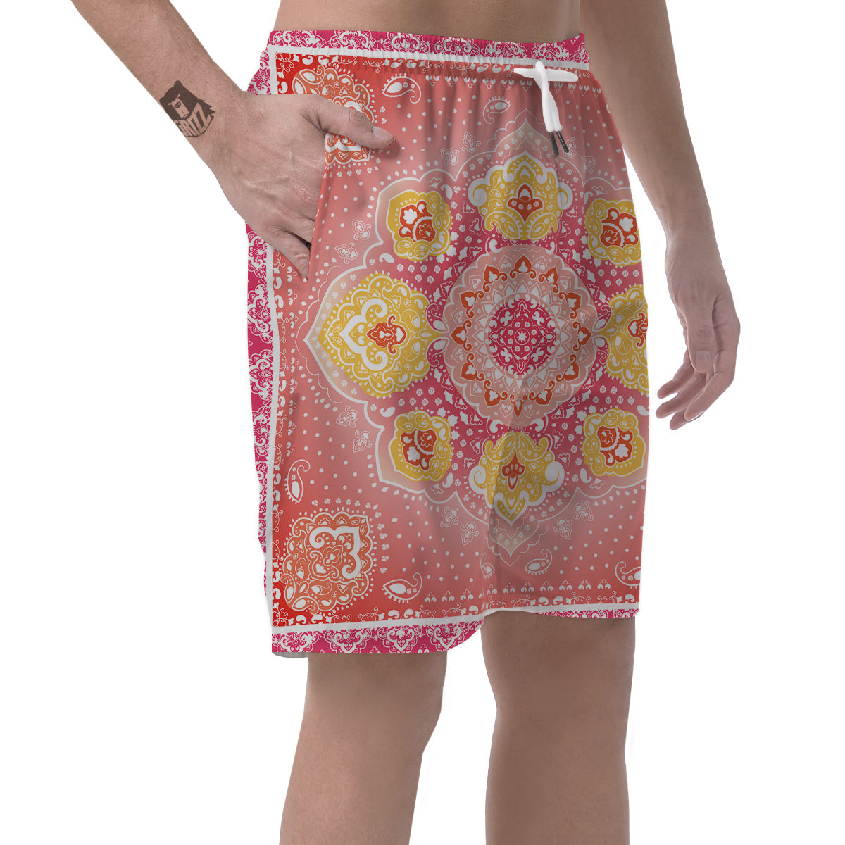 Indian Paisley Bandana Pink Print Men's Shorts-grizzshop