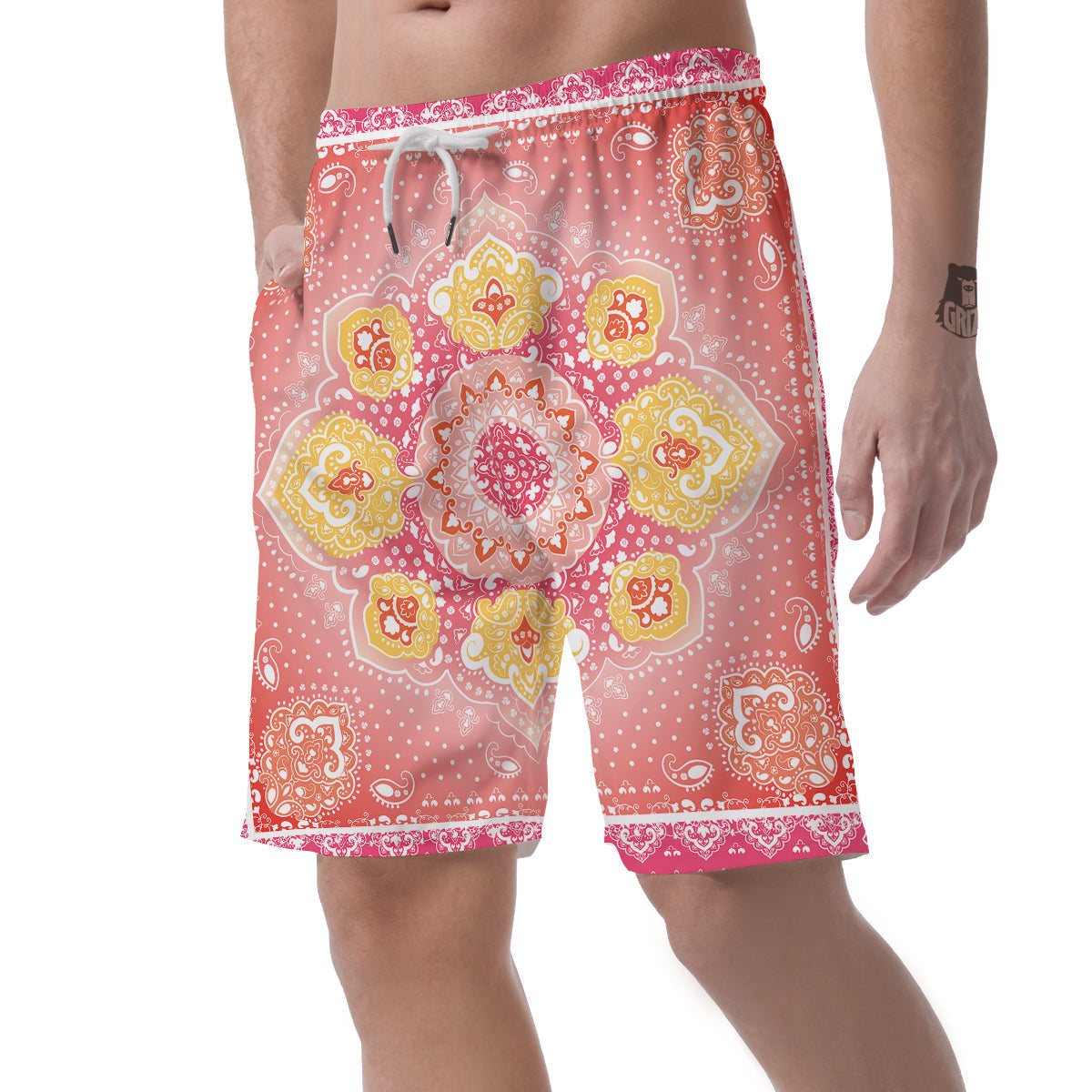 Indian Paisley Bandana Pink Print Men's Shorts-grizzshop