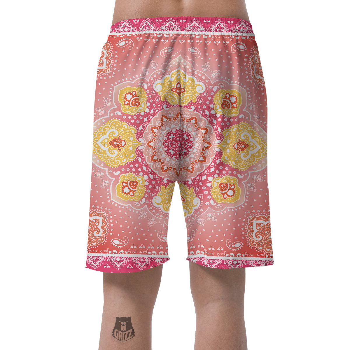 Indian Paisley Bandana Pink Print Men's Shorts-grizzshop