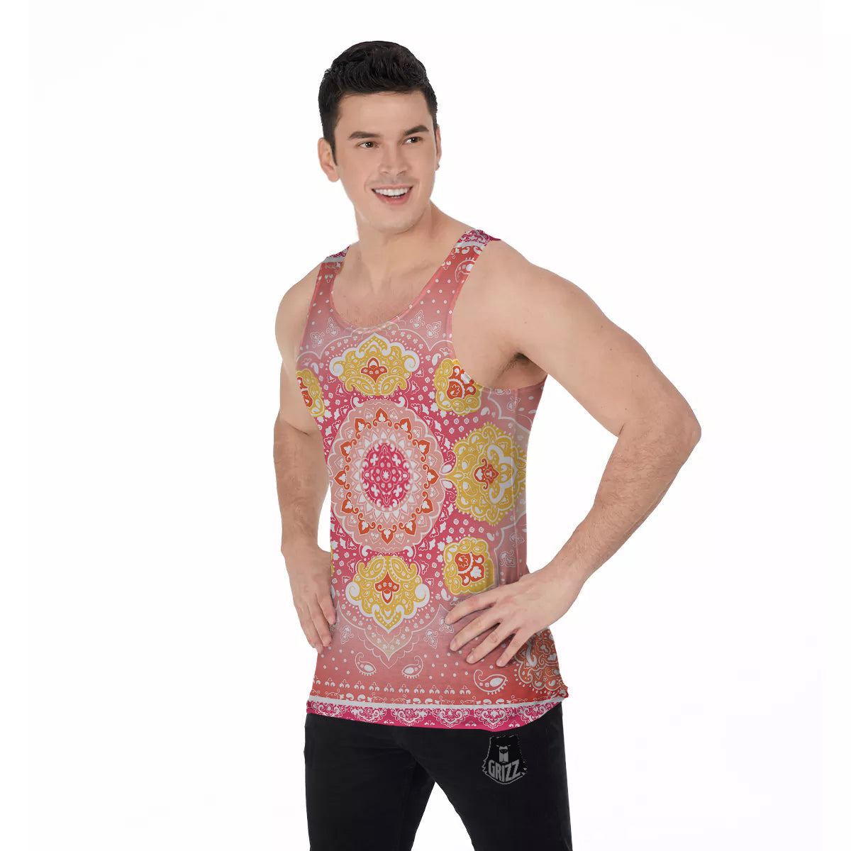 Indian Paisley Bandana Pink Print Men's Tank Top-grizzshop