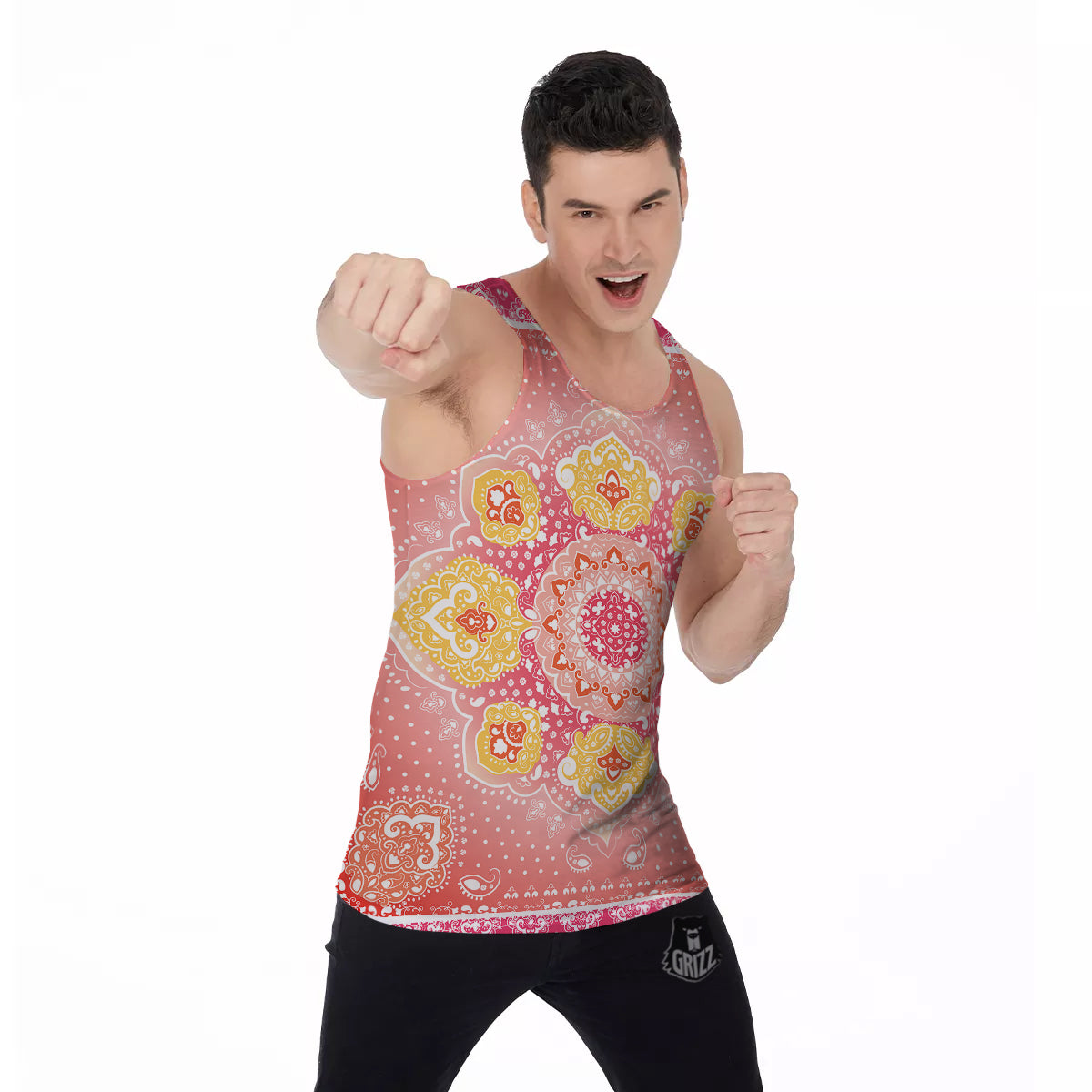 Indian Paisley Bandana Pink Print Men's Tank Top-grizzshop