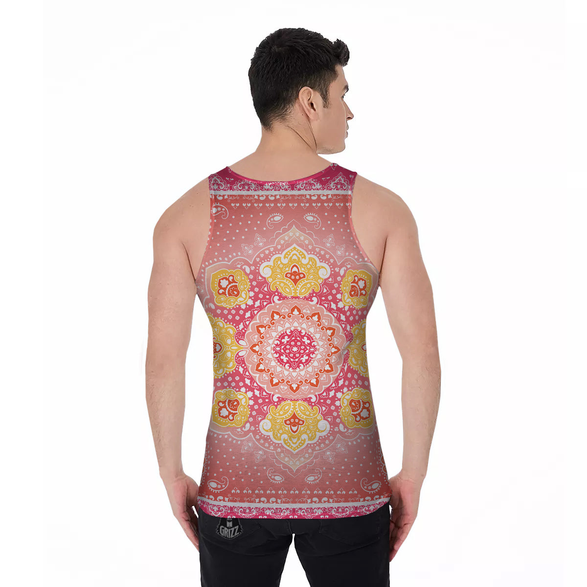 Indian Paisley Bandana Pink Print Men's Tank Top-grizzshop