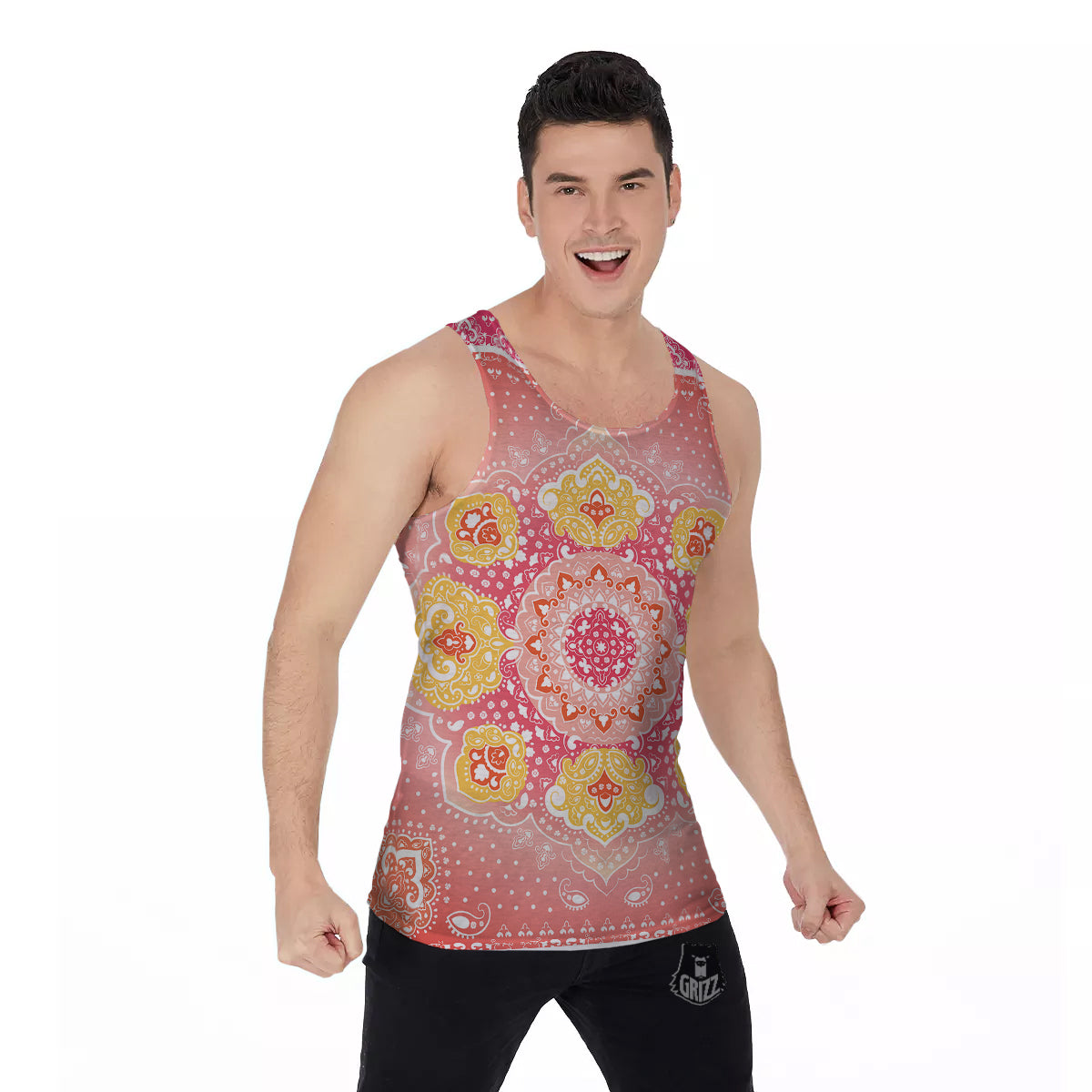 Indian Paisley Bandana Pink Print Men's Tank Top-grizzshop