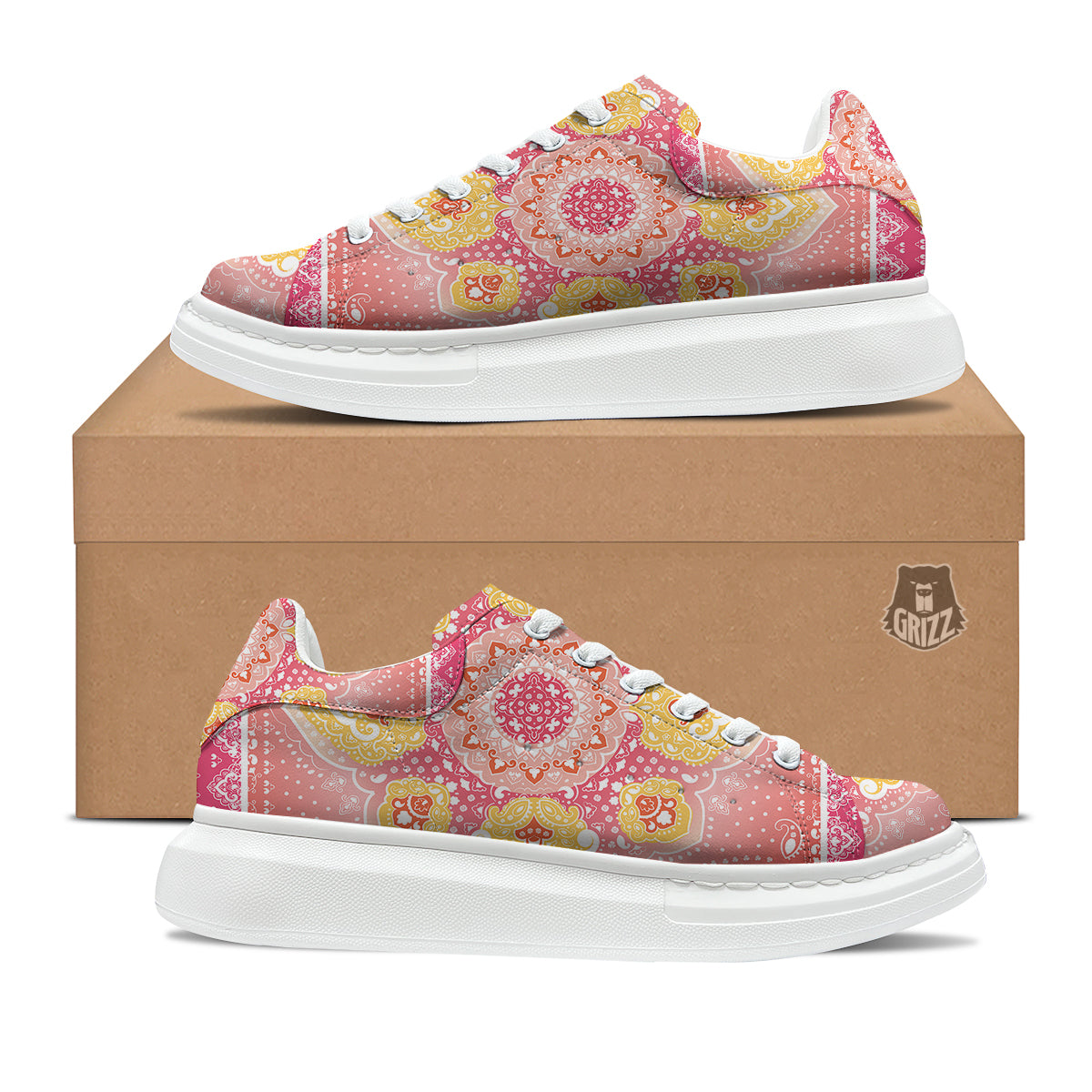 Indian Paisley Bandana Pink Print Platform Shoes-grizzshop