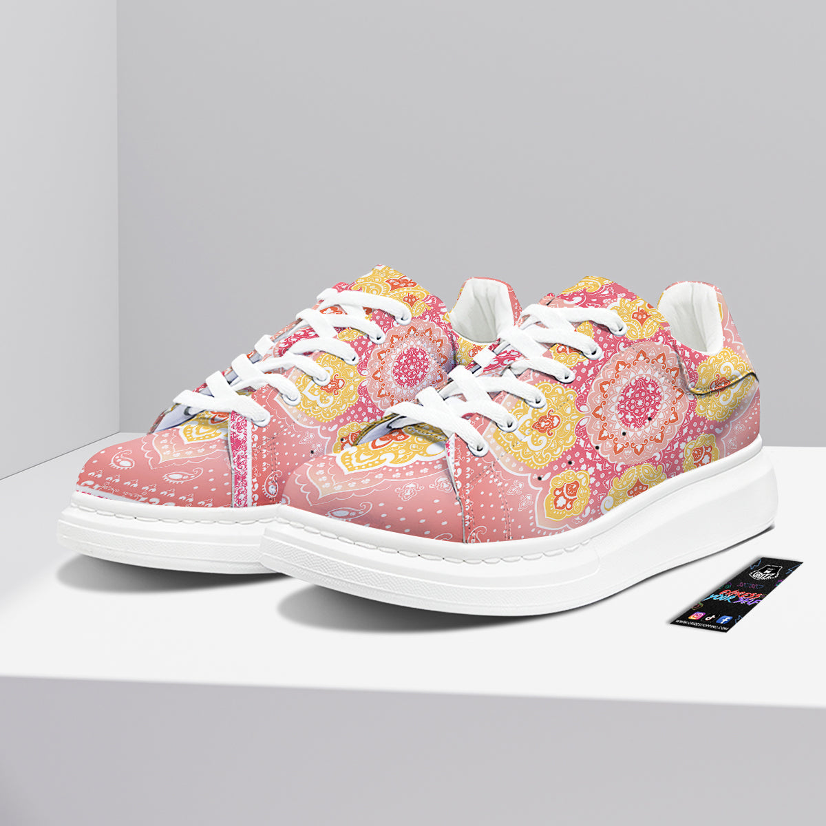 Indian Paisley Bandana Pink Print Platform Shoes-grizzshop