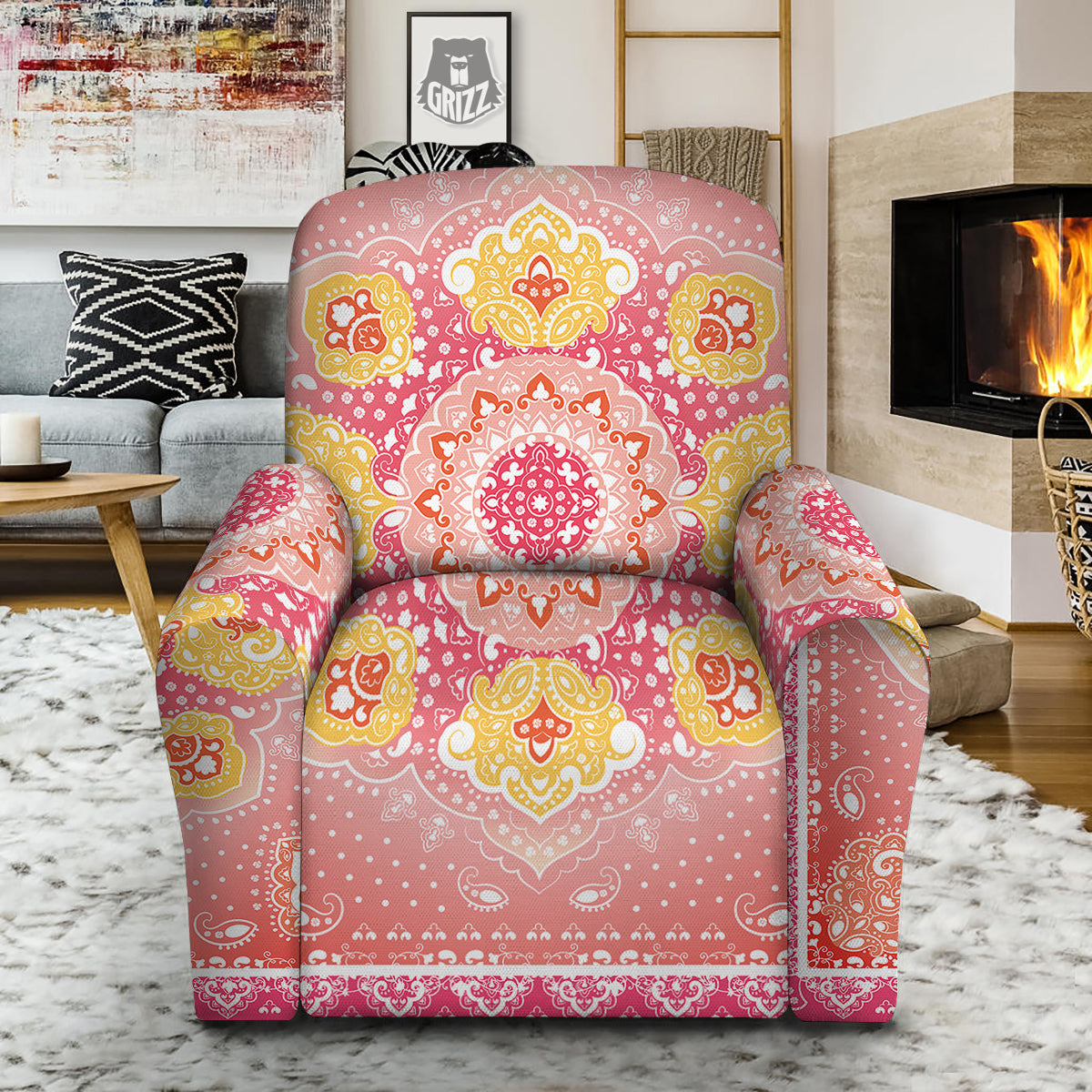 Indian Paisley Bandana Pink Print Recliner Slipcover-grizzshop