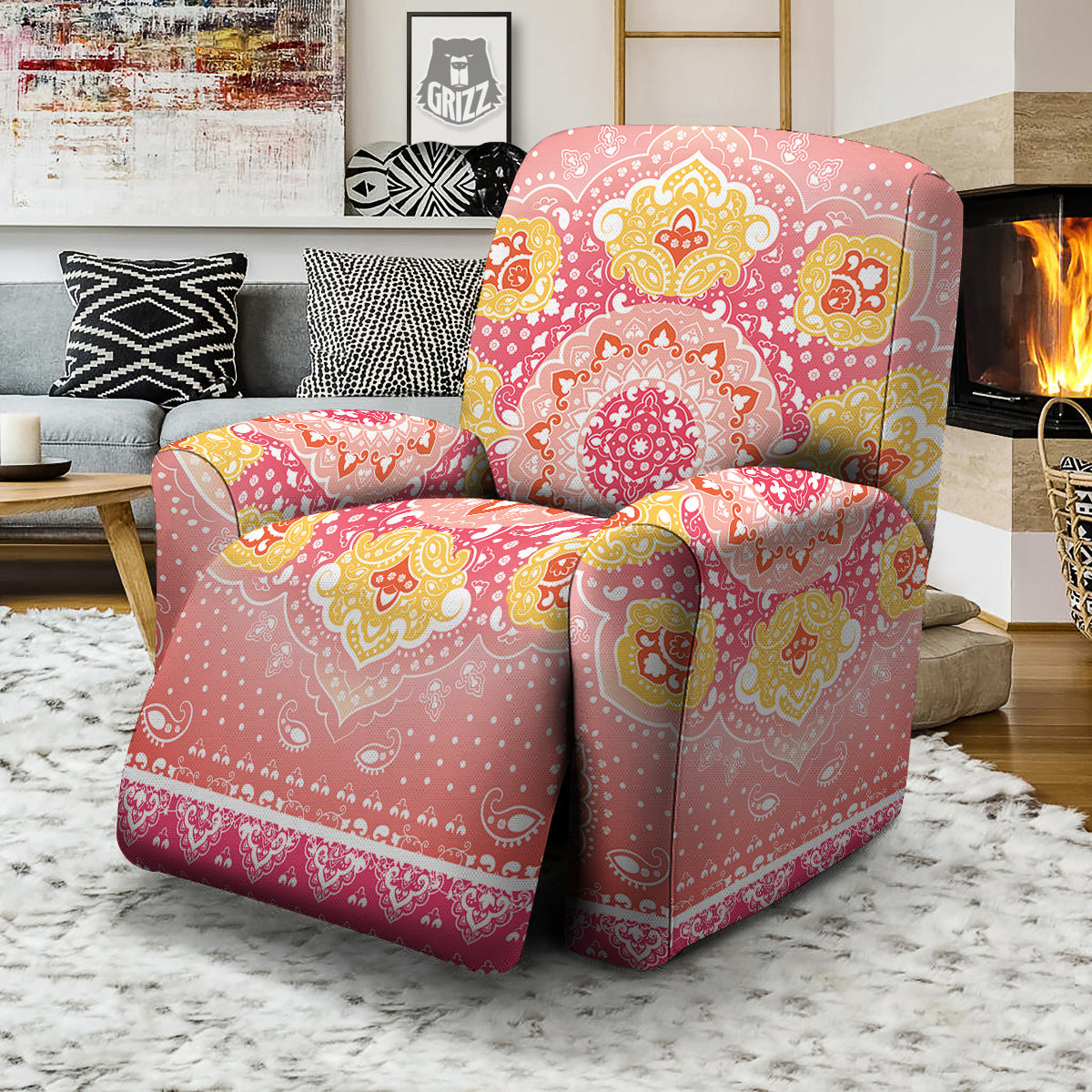 Indian Paisley Bandana Pink Print Recliner Slipcover-grizzshop