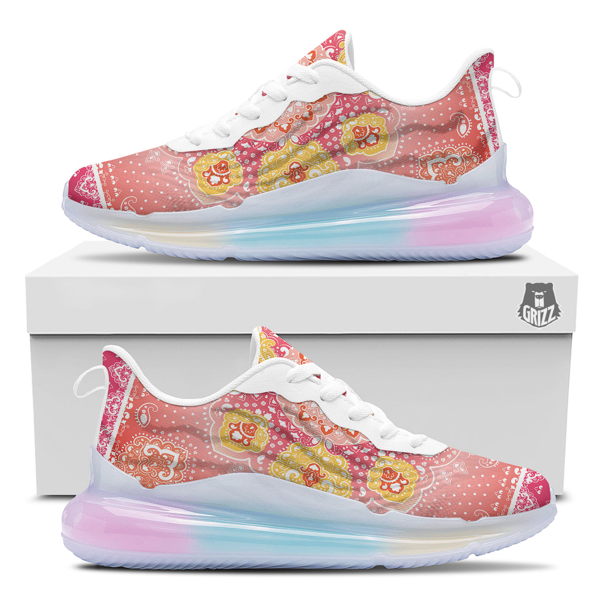 Indian Paisley Bandana Pink Print Running Sneakers-grizzshop