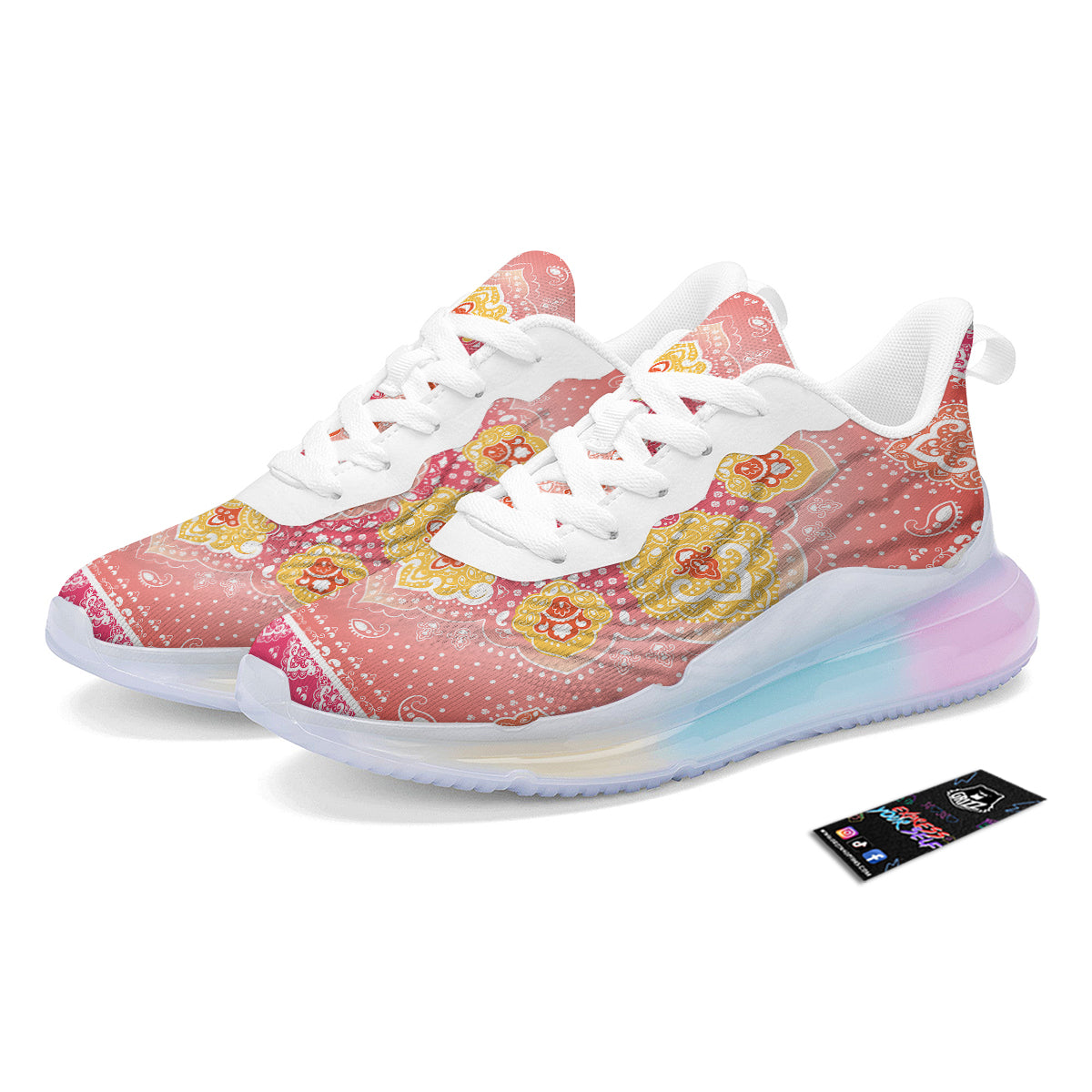 Indian Paisley Bandana Pink Print Running Sneakers-grizzshop