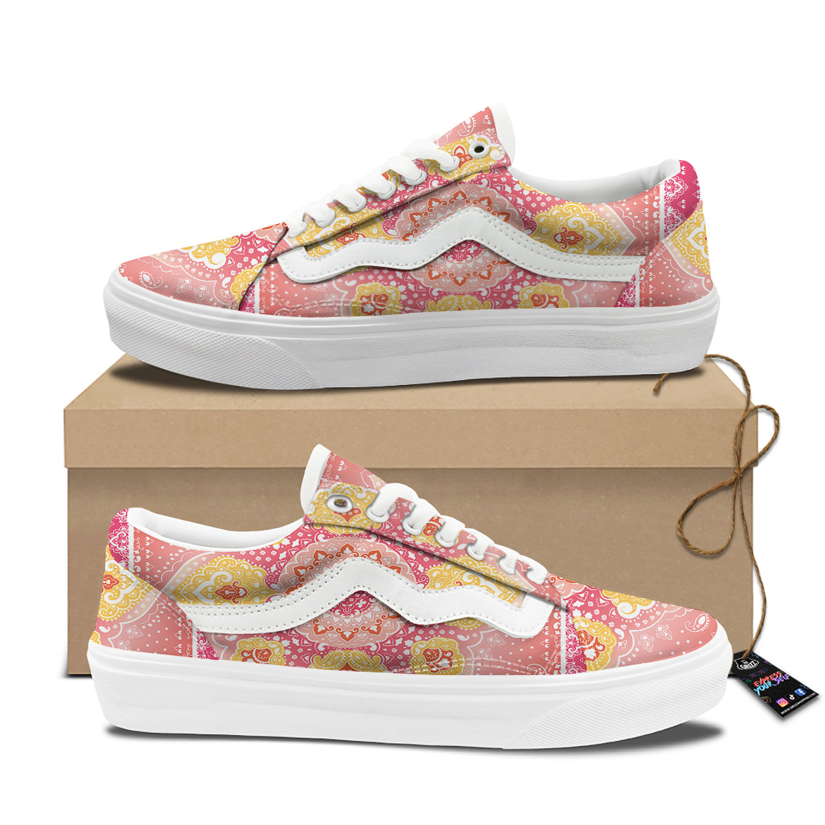 Indian Paisley Bandana Pink Print Skate Shoes-grizzshop
