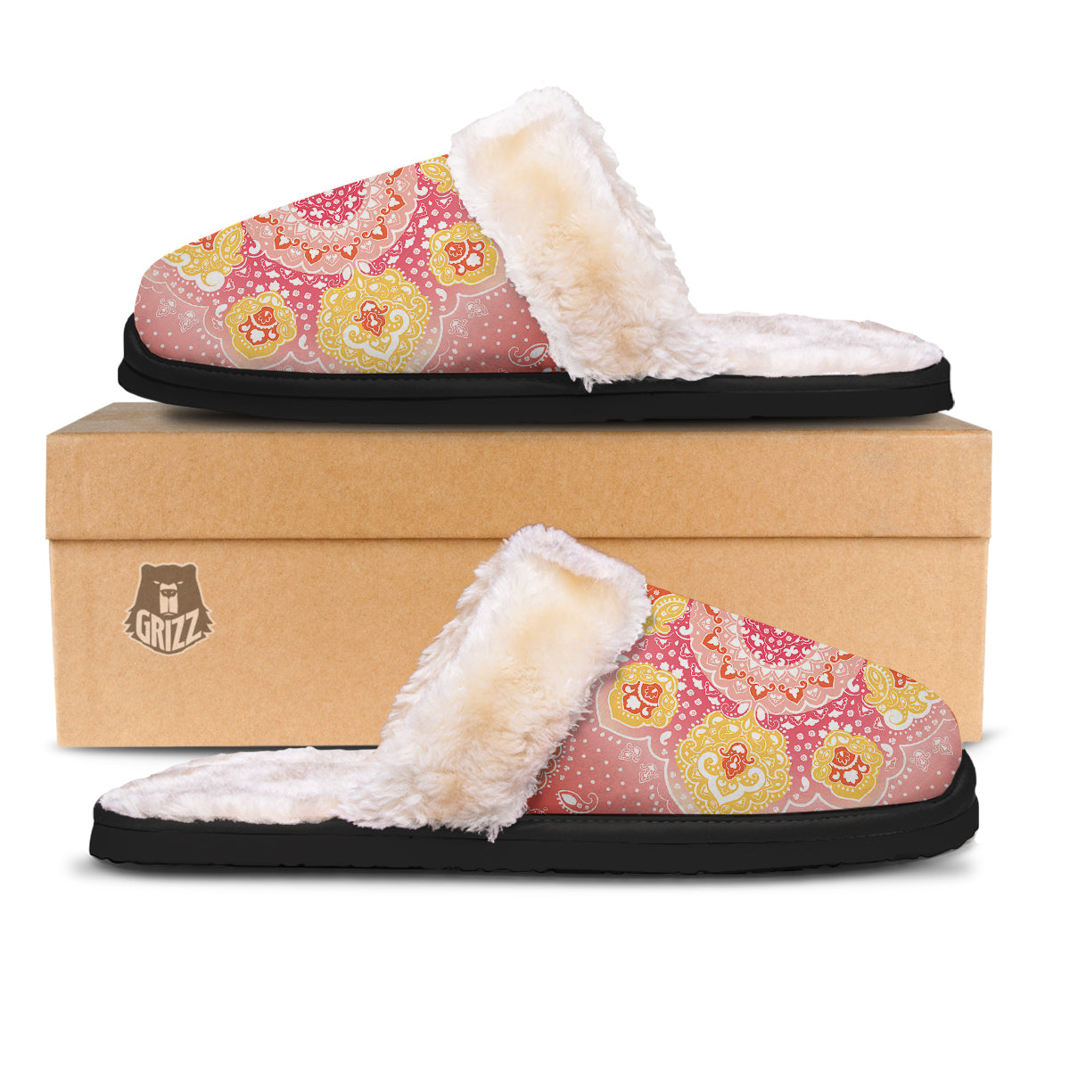 Indian Paisley Bandana Pink Print Slippers-grizzshop