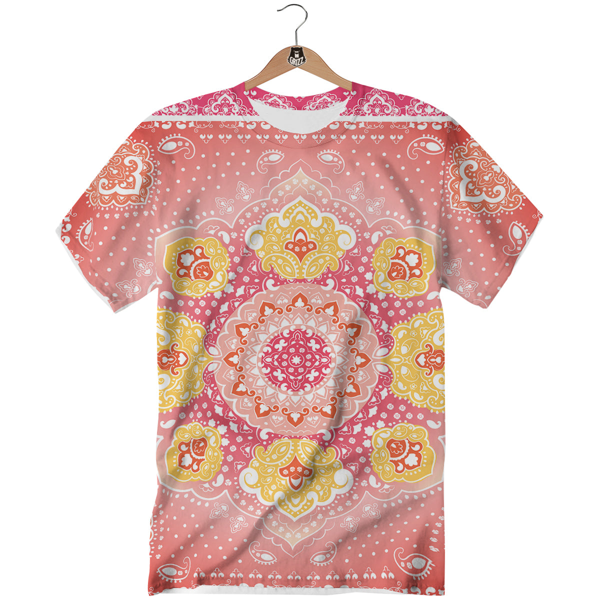 Indian Paisley Bandana Pink Print T-Shirt-grizzshop