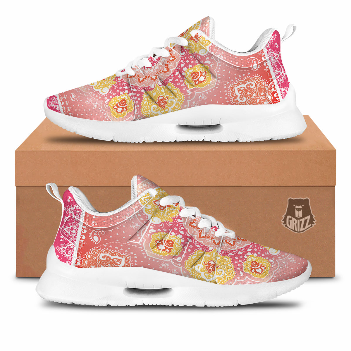 Indian Paisley Bandana Pink Print Tennis Shoes-grizzshop