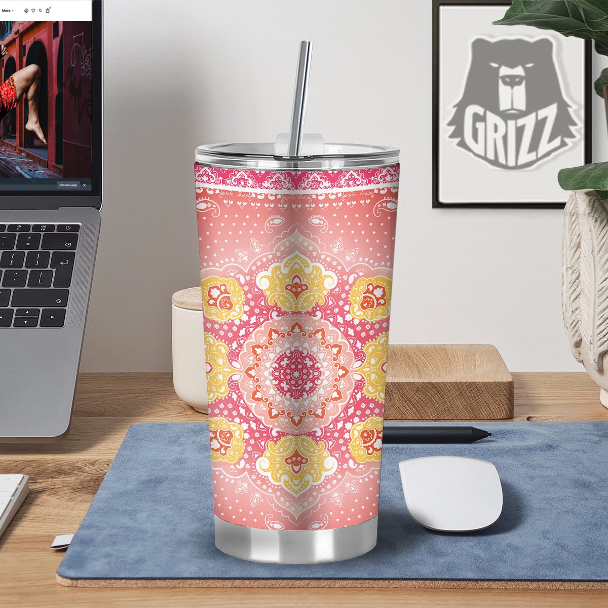 Indian Paisley Bandana Pink Print Tumbler-grizzshop