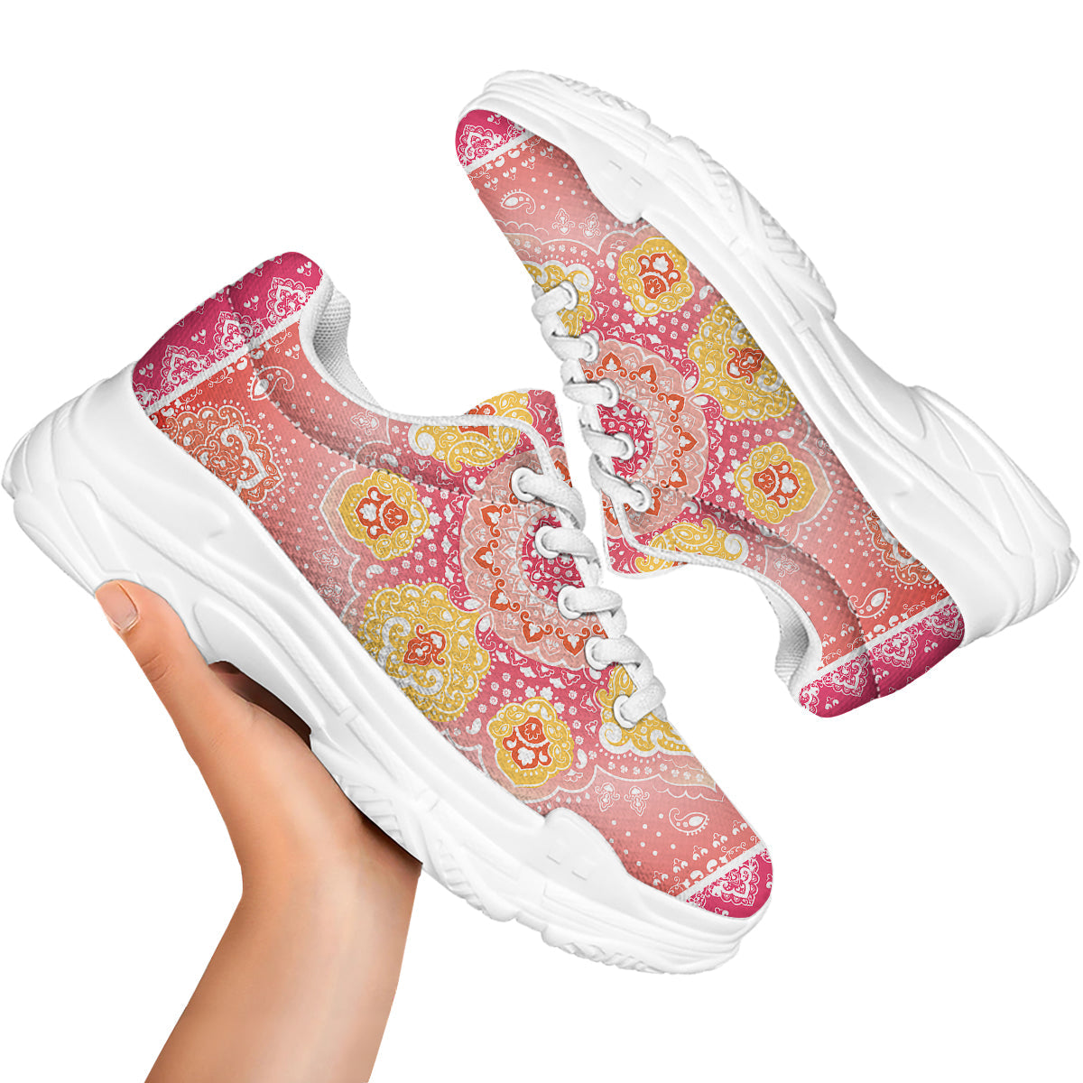 Indian Paisley Bandana Pink Print White Chunky Shoes-grizzshop