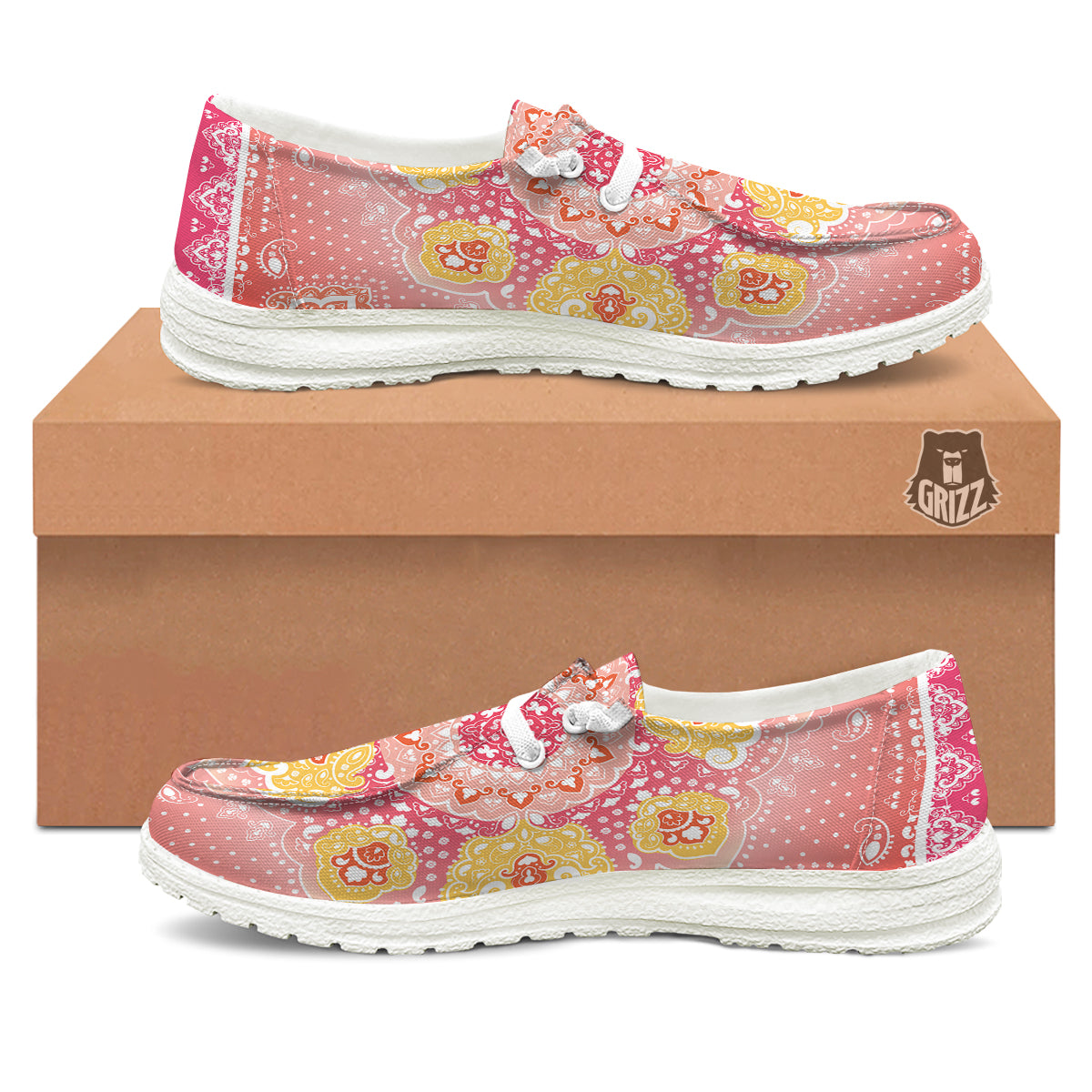 Indian Paisley Bandana Pink Print White Loafers-grizzshop