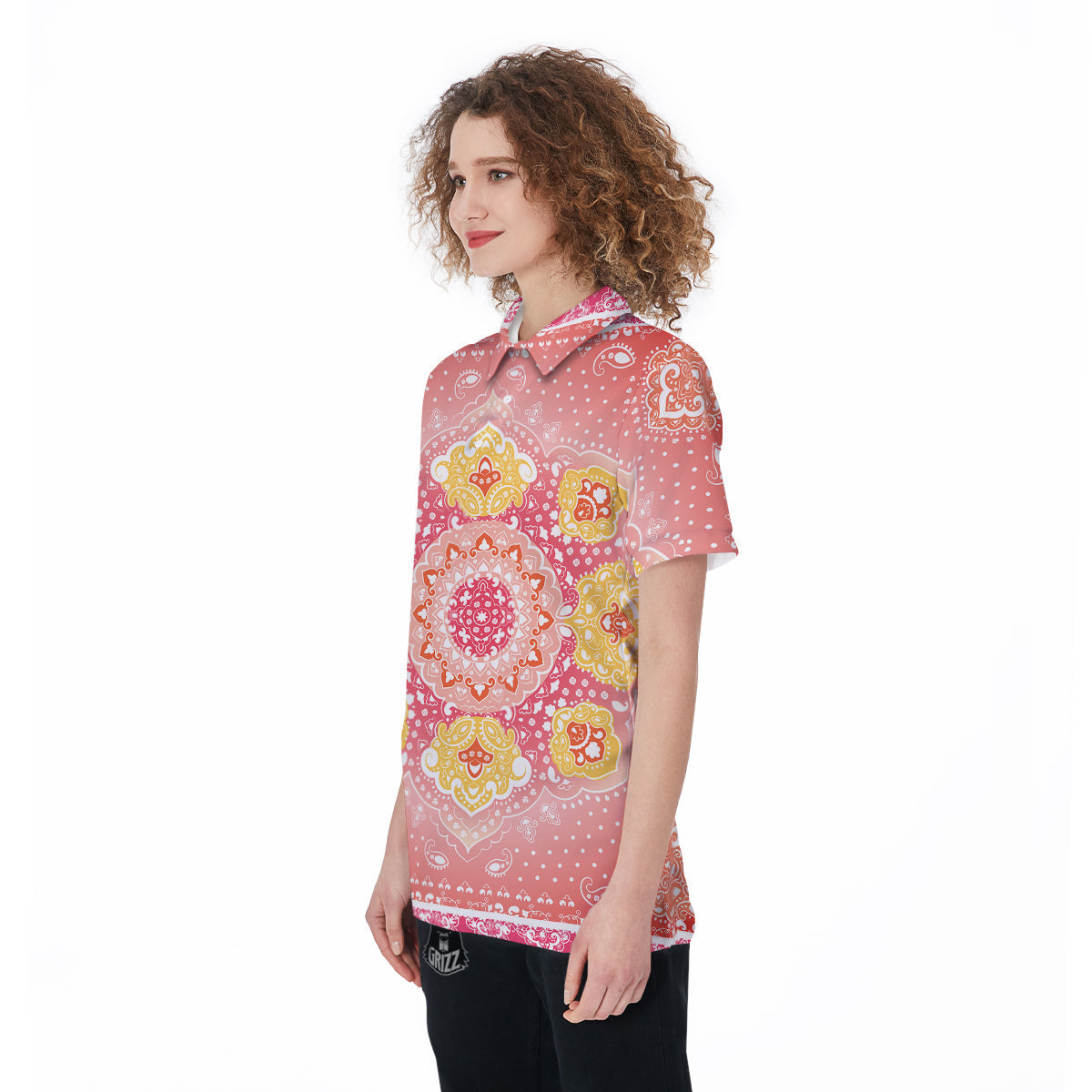 Indian Paisley Bandana Pink Print Women's Golf Shirts-grizzshop