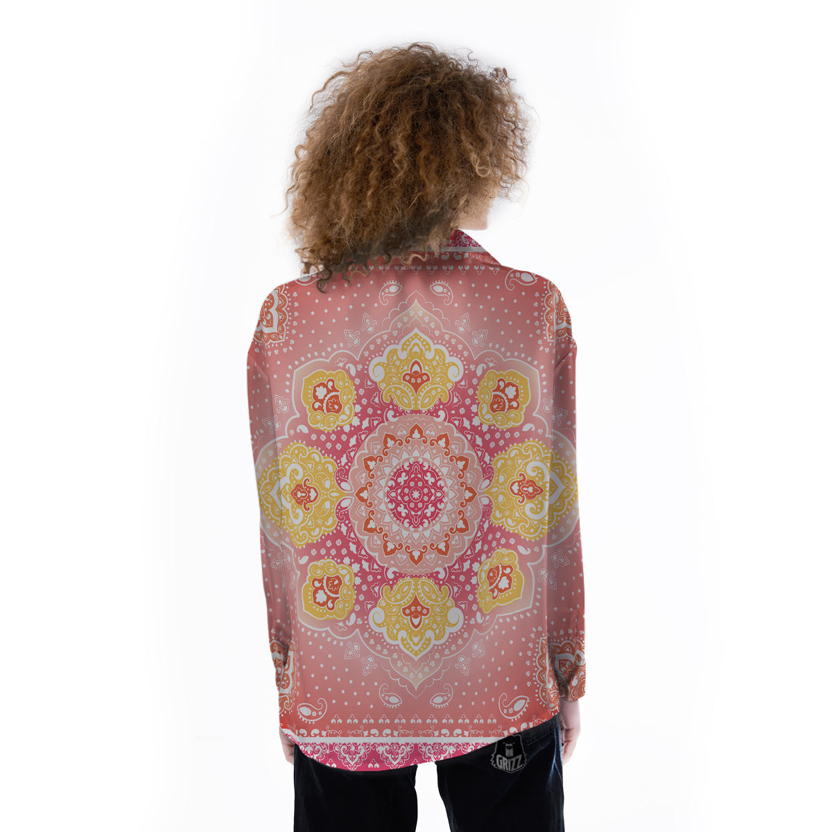 Indian Paisley Bandana Pink Print Women's Long Sleeve Shirts-grizzshop