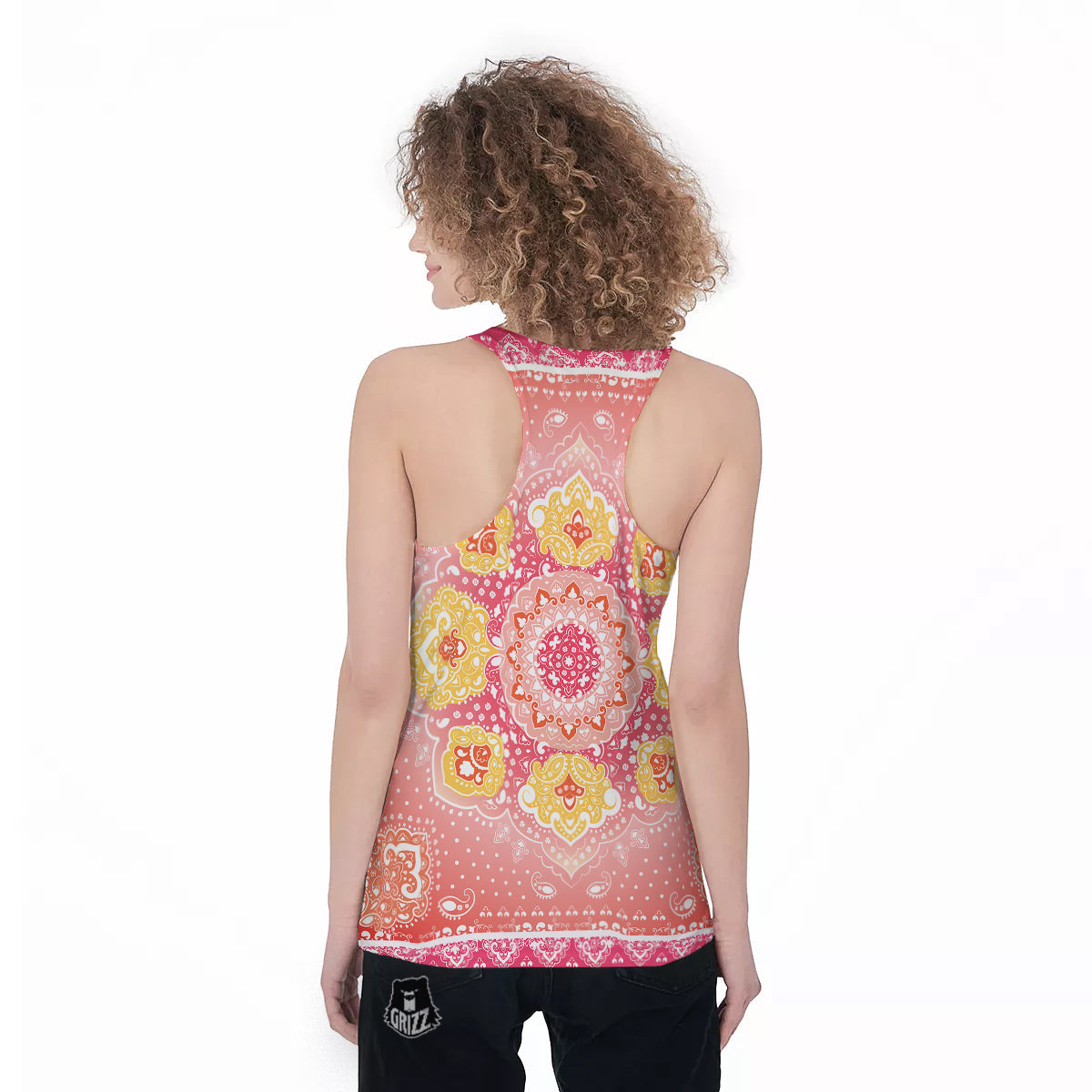 Indian Paisley Bandana Pink Print Women's Racerback Tank Top-grizzshop