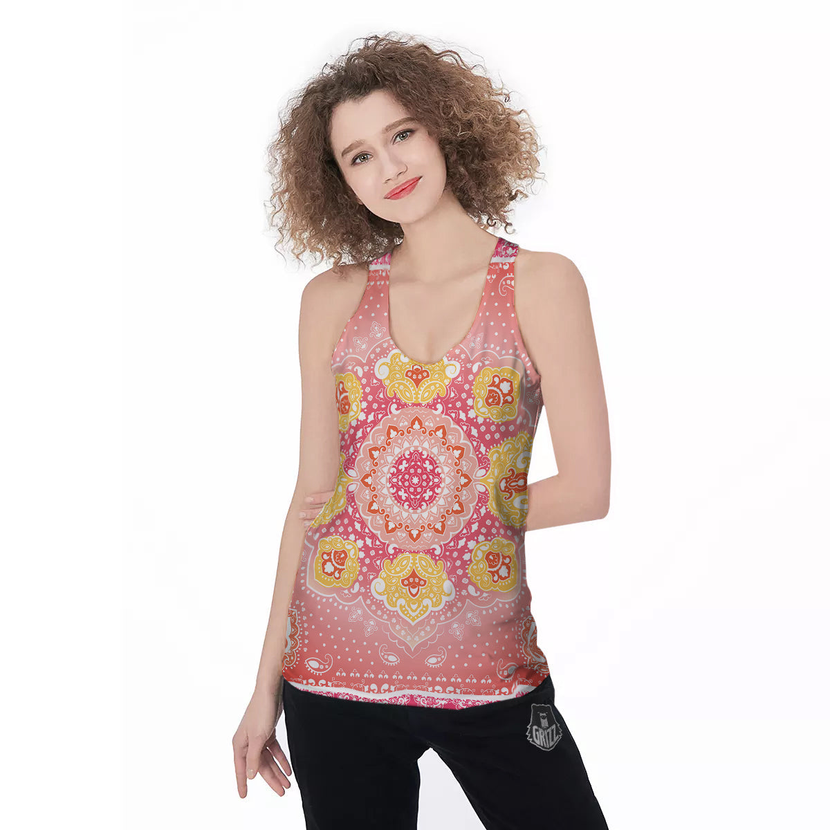 Indian Paisley Bandana Pink Print Women's Racerback Tank Top-grizzshop