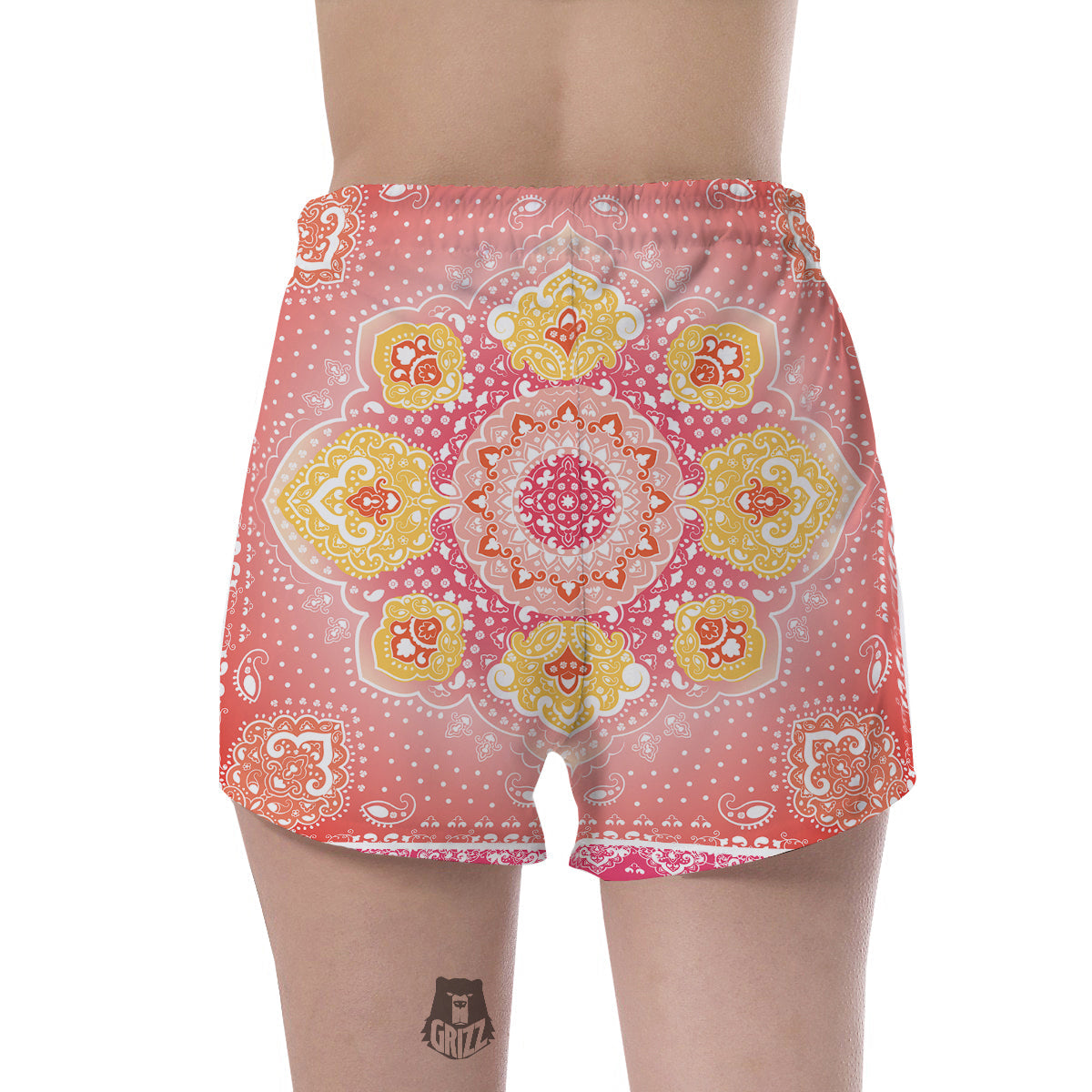 Indian Paisley Bandana Pink Print Women's Shorts-grizzshop